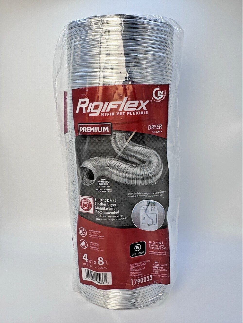 Rigiflex Premium Dryer Duct Vent 4" x 8 ft 1790033 All Metal Design New